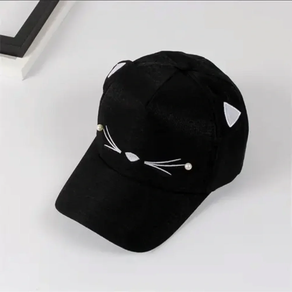 New Gentle Meow Women’s Black Baseball Cat Cap Hat With Whiskers & Ears Polar - Picture 7 of 16